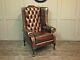 Chesterfield Armchair High Wing Back Fireside Red Leather Chair Queen Anne