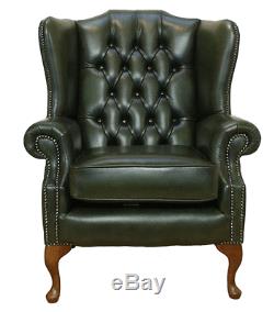 Chesterfield Armchair Mallory High Back Fireside Wing Chair Green Leather