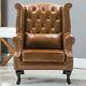 Chesterfield Armchair Queen Anne High Back Fireside Wing Chair Pu Leather Brown