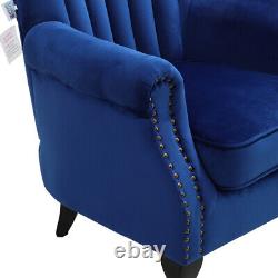 Chesterfield Armchair Velvet Wing Back Queen Scalloped Back Fireside Sofa Chair