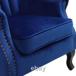 Chesterfield Armchair Velvet Wing Back Queen Scalloped Back Fireside Sofa Chair