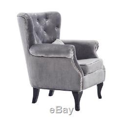 Chesterfield Armchair Wing Back Cocktail Studs Button Chair Velvet Grey Fireside