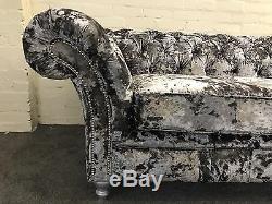 Chesterfield Armchair Wing Back Fireside Velvet Fabric Silver Seat Queen Anne