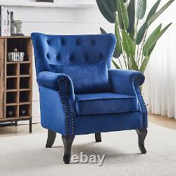 Chesterfield Armchair Wing Back Velvet Upholstered Fireside Sofa Lounge Chair