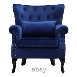 Chesterfield Armchair Wing Back Velvet Upholstered Fireside Sofa Lounge Chair