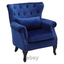 Chesterfield Armchair Wing Back Velvet Upholstered Fireside Sofa Lounge Chair