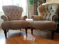 Chesterfield Armchairs X 2 Wing Back Pair Of Fireside Armchairs