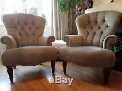 Chesterfield Armchairs X 2 Wing Back Pair Of Fireside Armchairs