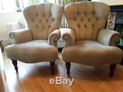 Chesterfield Armchairs X 2 Wing Back Pair Of Fireside Armchairs