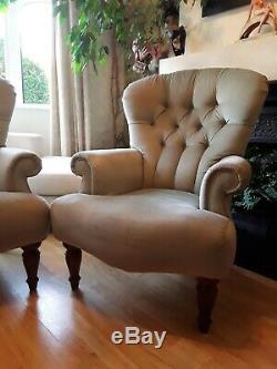 Chesterfield Armchairs X 2 Wing Back Pair Of Fireside Armchairs