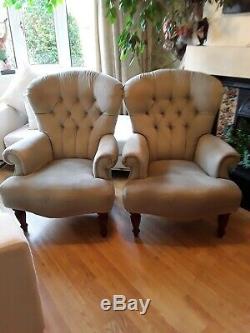 Chesterfield Armchairs X 2 Wing Back Pair Of Fireside Armchairs