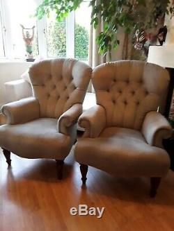 Chesterfield Armchairs X 2 Wing Back Pair Of Fireside Armchairs