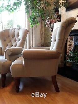 Chesterfield Armchairs X 2 Wing Back Pair Of Fireside Armchairs