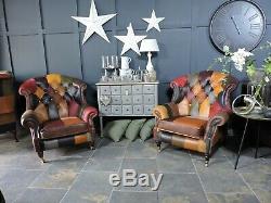 Chesterfield Berkeley Fireside Chairs Patchwork Leather Harlequin 2 Available