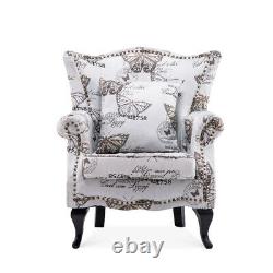 Chesterfield Butterfly Armchair Fabric/Velvet Wingback Queen Fireside Sofa Chair
