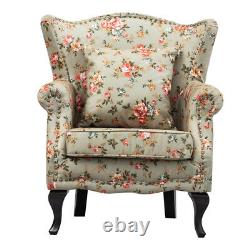 Chesterfield Butterfly Print Fabric Queen Anne Armchair Wing Back Fireside Chair