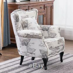 Chesterfield Butterfly Print Fabric Queen Anne Armchair Wing Back Fireside Chair