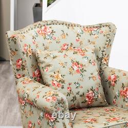 Chesterfield Butterfly Print Fabric Queen Anne Armchair Wing Back Fireside Chair