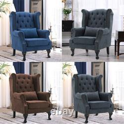 Chesterfield Buttoned Queen Anne Sofa Armchair Wing Back Fireside Lounge Chair