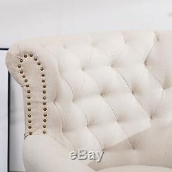 Chesterfield Cream Fabric Wing Button Chair Queen Empress Armchair Fireside Sofa