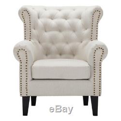 Chesterfield Deep Button Fabric Armchair Wing High Back Chair Sofa Stud Fireside
