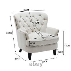 Chesterfield Fabric Armchair Queen Anne Chair Sofa Button Rivet Fireside Lounge