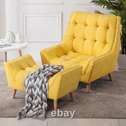 Chesterfield Fabric Button Fireside Armchair Wing Back Accent Sofa Chair withStool