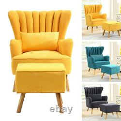 Chesterfield Fabric Button Fireside Armchair Wing Back Accent Sofa Chair withStool