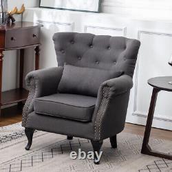 Chesterfield Fabric Deep Button High Back Armchair Sofa Wingback Chair Fireside