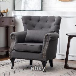 Chesterfield Fabric Deep Button High Back Armchair Sofa Wingback Chair Fireside