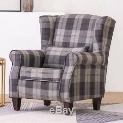 Chesterfield Fabric Tartan Sherlock Armchair Wing High Back Chair Fireside Sofa