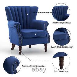 Chesterfield Fabric Wing Back Queen Anne High Back Fireside Armchair Sofa Chair
