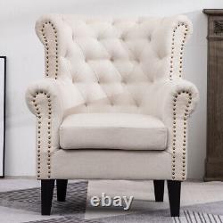 Chesterfield Fireside Large Armchair Tufted Wing Back Chair Sofa Fabric Nailhead