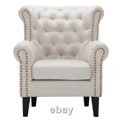 Chesterfield Fireside Large Armchair Tufted Wing Back Chair Sofa Fabric Nailhead