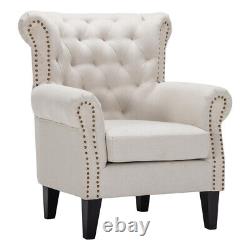 Chesterfield Fireside Large Armchair Tufted Wing Back Chair Sofa Fabric Nailhead