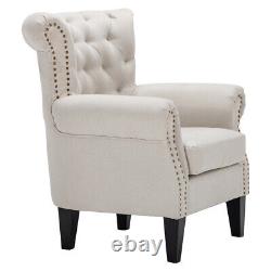 Chesterfield Fireside Large Armchair Tufted Wing Back Chair Sofa Fabric Nailhead