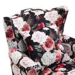 Chesterfield Floral Armchair Fabric Velvet Wing Back Fireside Sofa Accent Chair