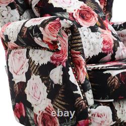 Chesterfield Floral Armchair Fabric Velvet Wing Back Fireside Sofa Accent Chair