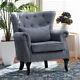 Chesterfield Grey Linen Queen Anne Accent Fireside Armchair Rivets Lounge Sofa