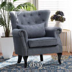 Chesterfield Grey Linen Queen Anne Accent Fireside Armchair Rivets Lounge Sofa