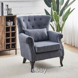 Chesterfield Grey Linen Queen Anne Accent Fireside Armchair Rivets Lounge Sofa