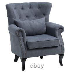 Chesterfield Grey Linen Queen Anne Accent Fireside Armchair Rivets Lounge Sofa