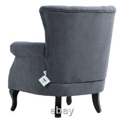 Chesterfield Grey Linen Queen Anne Accent Fireside Armchair Rivets Lounge Sofa