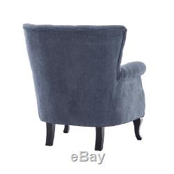 Chesterfield Grey Velvet Armchair Queen Anne Wingback Chair Fireside Sofa Seat