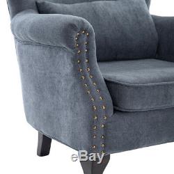 Chesterfield Grey Velvet Armchair Queen Anne Wingback Chair Fireside Sofa Seat