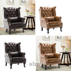 Chesterfield High Back Armchair Queen Anne Wingback Sofa Leather Fireside Chairs