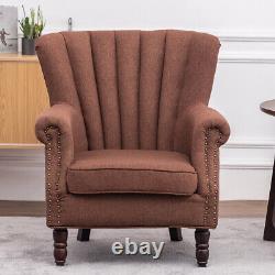 Chesterfield High Back Chair Button Tufted Winged Armchair Fireside Fabric Sofa