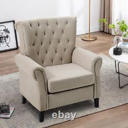 Chesterfield High Back Chairs Creamy Tufted Winged Armchair Fireside Fabric Sofa