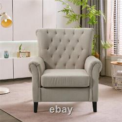 Chesterfield High Back Chairs Creamy Tufted Winged Armchair Fireside Fabric Sofa