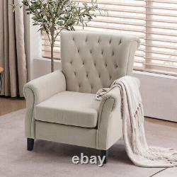 Chesterfield High Back Chairs Creamy Tufted Winged Armchair Fireside Fabric Sofa